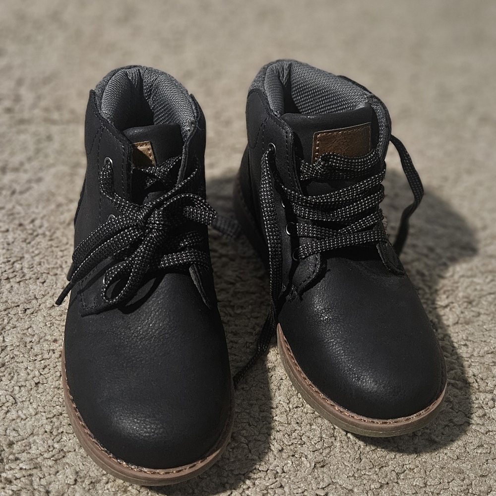 Kohl's Black Kids Lace-Up Ankle Boots with Tan Trim